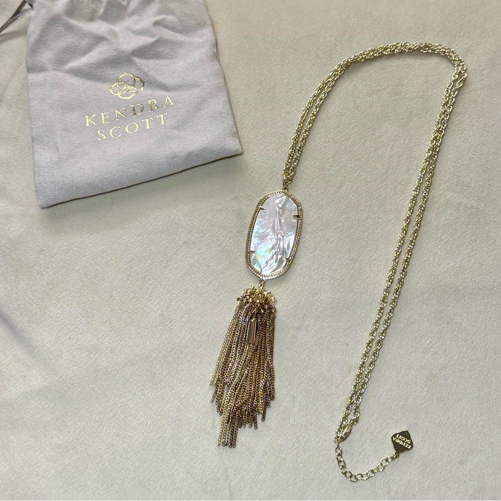 Kendra Scott Rayne Mother of Pearl Gold Necklace + Original Duster Bag